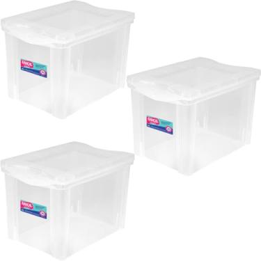 Imagem de 3 Caixas Organizadoras Ordene com Tampa Click 30L 42,5x30,5cm Incolor