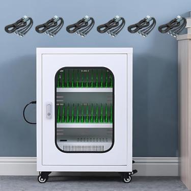 Imagem de Organizador de estação de carregamento de celular, armário de carregamento de celular/tablet com trava e rodas, estação de carregamento USB para celular, para salas de aula/clubes de ginástica/es