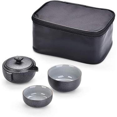 Imagem de Conjunto de chá de viagem portátil fora saco de viagem bule de chá nuvens quik cup pote duas xícaras (cor: preto)