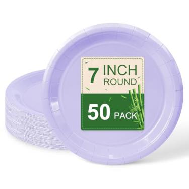 Imagem de LIKAJON 50 peças de pratos de papel roxo claro, pratos de sobremesa descartáveis de 17 cm para dia dos namorados, festa de chá, chá de bebê, aniversário, casamento, formatura, piquenique, churrasco