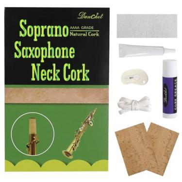 Imagem de Danchet Acessórios para saxofone, kit de substituição de cortiça de saxofone soprano, 2 peças de cortiça de saxofone, cola, graxa de cortiça, faca, fita adesiva e lixa