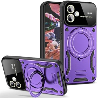 Imagem de Ephoou Capa para Motorola Moto G14 4G com suporte de anel, grande design de janela de visualização completa para lente de câmera grande à prova de choque capa protetora para Motorola Moto G14 4G