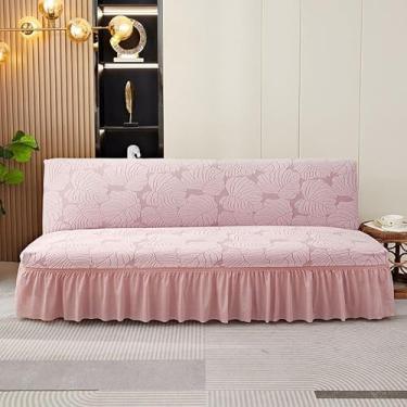 Imagem de Capa de futon sem braços com saia de babados, sofá-cama futon altamente elástica(Pink,Medium (160-190cm))