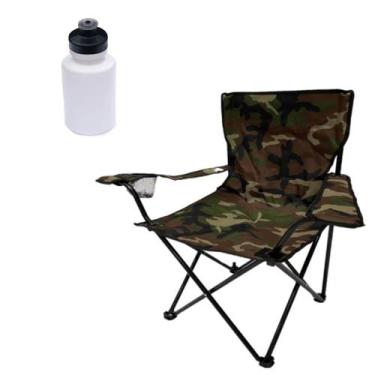 Imagem de Cadeira Dobravel 150kg Pesca Camping Camuflado +Garrafinha 300ml - Têx