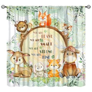 Imagem de Cortinas de animais safári fofas aquarela, vida selvagem, tratamentos de janela para quarto de meninos e meninas, citações motivacionais inspiradoras, berçário, cortinas infantis para sala de estar