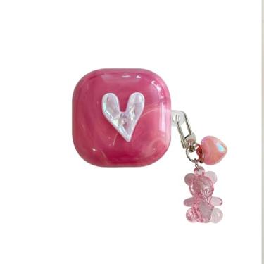 Imagem de AOLABOKY Capa de fone de ouvido para Samsung Galaxy Buds FE/Buds 2 pro/Buds 2/Buds pro/Buds Live, capa protetora de fone de ouvido com chaveiro Kawaii para mulheres (coração amoroso)