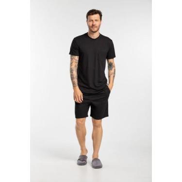 Imagem de Conjunto Pijama Masculino Em Algodão Curto  - Cor De Cacau, GG, Preto