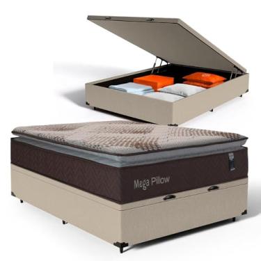 Imagem de Cama Box Baú com Colchão de Espuma Mega Pillow 138cm (Bege, Casal)