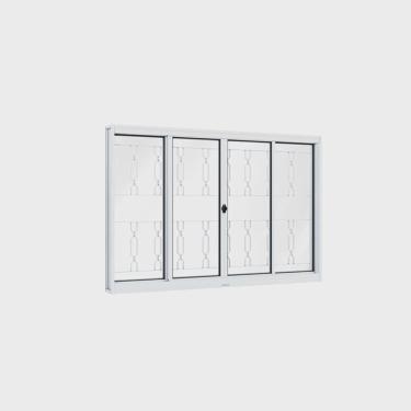 Imagem de Janela de Aço de Correr 120x150cm 4 Folhas com Grade Mosaico e Vidro Riobras