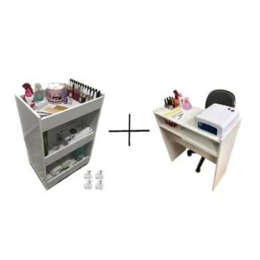 Imagem de Combo Mesa De Manicure + Carrinho Auxiliar Salão de Beleza - Compmovel