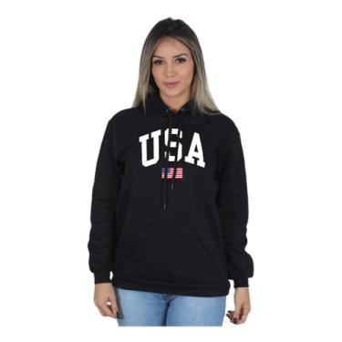 Imagem de Moletom Feminino Blusa De Frio Casual Usa United States - Hs, Preto, G