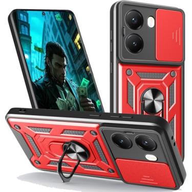 Imagem de Capa CSmall para Xiaomi Poco X7 Pro com capa de lente de câmera deslizante, grau militar, à prova de choque com anel giratório, suporte, capa de proteção definitiva para Xiaomi Poco X7 Pro SJ vermelha