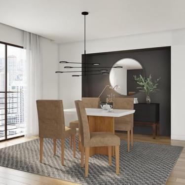 Imagem de Conjunto de Mesa de Jantar Vegas I com Tampo de Vidro Off White e 4 Cadeiras Grécia Suede Chocolate