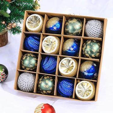 Imagem de Decorazioni dell'albero di Natale, 16 PZ Set di ornamenti Della sfera di Natale, Degli ornamenti di Natale Balls Shatterproof Hanging Ornaments Kit (E - Ouro azul)