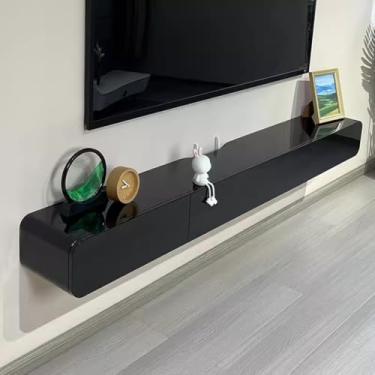 Imagem de CUTPOIY Suporte de TV flutuante de 120/160/180 cm, unidade de TV montada na parede com 2 gavetas/1 porta, prateleiras de armazenamento multimídia, banco de TV grande com prateleiras para sala de estar