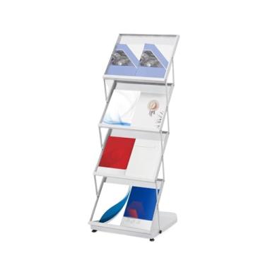 Imagem de Porta-jornais de chão Expositor de folhetos, porta-folhetos dobrável de 4 níveis com pés antiderrapantes, porta-revistas de chão, porta-jornais Porta-revistas de chão