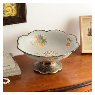 Imagem de cesta de frutas Bandeja de exibição de frutas em pé cerâmica casa doces lanche bandeja viva talheres placa pão recipiente comida lanche placa decoração decoração de cozinha(Gray)