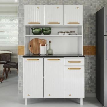 Imagem de Armário De Cozinha Compacta De Aço Com Balcão Com Tampo 105cm Multimóveis Cr20362 Branco