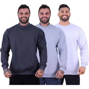 Imagem de Kit 3 Blusa Frio Moletom Basic MXD Conceito Sem Capuz e Bolso Lisas-Masculino