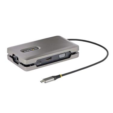 Imagem de StarTech. Com Adaptador multiportas USB-C com saída de vídeo USB-C DP Alt Mode/4K HDMI 2.0/VGA, estação de ancoragem para monitor duplo USB-C, passagem PD de 100 W, mini dock USB tipo C/hub adaptador