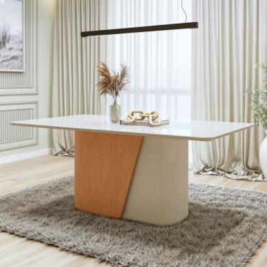 Imagem de Mesa de Jantar Retangular 78x170x90cm Tampo com Vidro Amêndoa Clean/Off White
