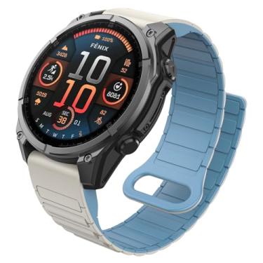 Imagem de MYSNBKN Pulseiras de relógio compatíveis com Garmin Fenix 8 de 47 mm/Fenix 7/Fenix 6, pulseira magnética de silicone dupla face de 22 mm para relógio inteligente Garmin Fenix 7 Pro/Fenix 6 Pro/Fenix 5