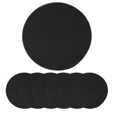 Imagem de MEGASKET Jogo americano conjunto de 6 tapetes de mesa redondos de 33 cm, jogo americano de corda de algodão para cozinha e mesa de jantar, tapetes de vime de vime de fazenda para decoração