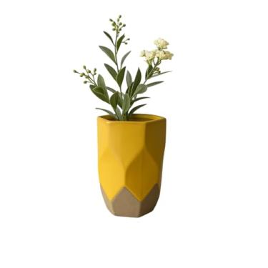 Imagem de Vaso De Cerâmica Geométrico Premium Amarelo 20 Cm Altura