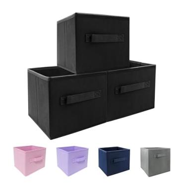 Imagem de EBIGIC Caixas de armazenamento infantis 23 x 19 cm x 19 cm tamanho pequeno Fabirc organizador de brinquedos dobrável pano preto