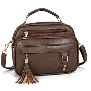 Imagem de Bolsa Feminina Com Alça Lateral Transversal Faixa de Mão De Couro (Coffee)