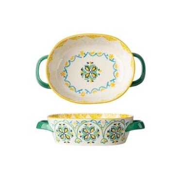 Imagem de Tigela de cozimento Utensílios de mesa criativos em cerâmica, cor underglaze, resistente a altas temperaturas, assadeira, prato de jantar, orelha dupla, prato de sopa, frutas, uso doméstico Assadeira(