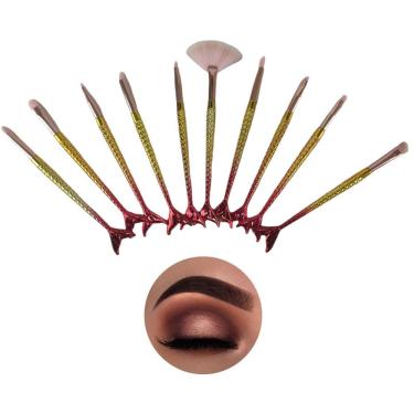Imagem de Pincel Sereia Kit 10 Peças Maquiagem Mermaid Make Up
