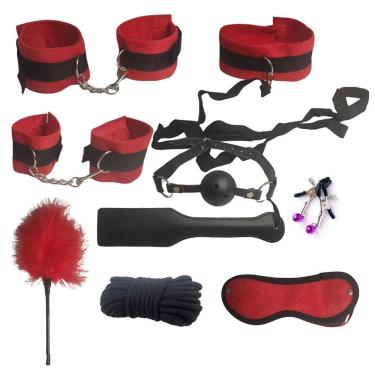 Imagem de Kit Sadomadoquismo Bsdm 10 Peças Chicote Palmatoria Algema