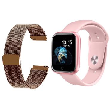 Imagem de Kit 1 Smartwatch T80 Novo P70 Rosa + 1 Pulseira Rosê