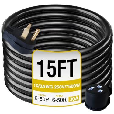 Imagem de PPUMP Cabo De Extensão Para Soldador Nema 6-50P 6-50R 250 V/7500 W, 30 A, 3 Pinos, Calibre 10, Serviço Pesado, Com Plugue 6-50 (Nema 6-50P/6-50R 4,6 M/15 Pés)