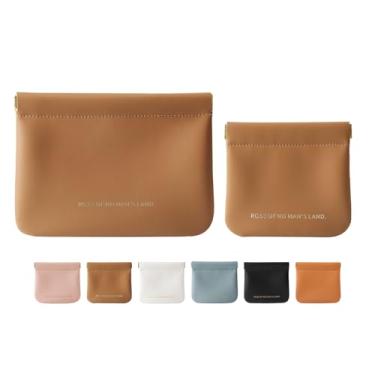 Imagem de NICLNGSH 2 Peças De Bolsa Pequena Para Cosméticos, Mini Porta-Moedas Maquiagem Em Couro Superfibra Organossilício, Viagem Com Fecho Pressão, Batom, Joias, Chave Troca (Marrom)