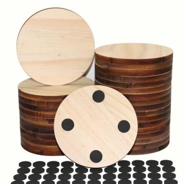 Imagem de MONKEY SUN Pacote Com 30 Porta-Copos De Madeira Inacabados, Redondos Em Branco 4" Para Artesanato, Pintura, Desenho, Gravação A Laser, Decoração Casa (Redondos 100X100X7 Mm)