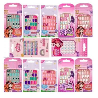 Imagem de Kit 120 Unhas Postiça Kids Infantil 10 Caixas - Bw Cosméticos