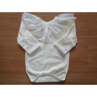 Imagem de body para bebe com renda em malha 100% algodão  - Eliane baby, Cru, PP