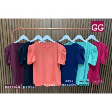 Imagem de Blusa feminina manga princesa bufante curta malha canelada gola rasa -