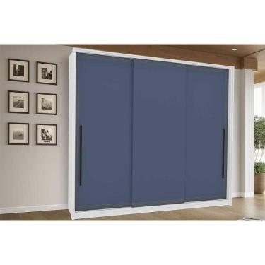Imagem de Guarda Roupa Casal 3 Portas de Correr e 4 Gavetas Valência Branco/Azul - Politorno