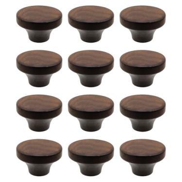 Imagem de Chinflly Puxador de gaveta de madeira com 12 peças, puxadores planos de 4 cm de diâmetro, puxadores redondos de madeira de nogueira, puxadores de móveis para armário de cômoda, puxadores de armário