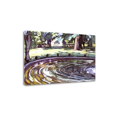 Imagem de Jane Peterson, arte famosa, "A piscina do jardim", reproduções de pintura, impressão em tela clássica, pôster de arte de parede expressionismo para decoração 50 x 67 cm emoldurado