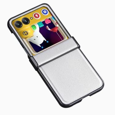 Imagem de HAO RIYLN Capa de couro para Moto Razr 60/60 Ultra, capa ultrafina à prova de choque com proteção de dobradiça leve capa de negócios de luxo, branca, 60