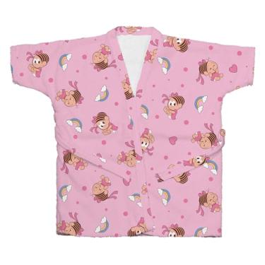 Imagem de Roupão De Banho Bebê Infantil 100% Algodão Turma da Mônica Rosa