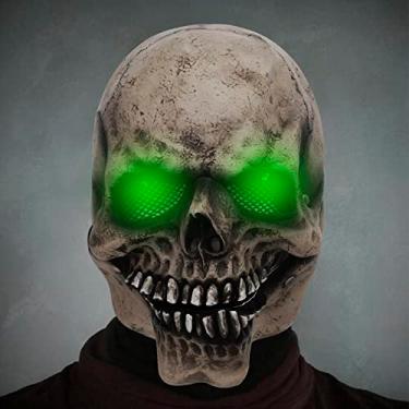 Imagem de Full Head Skull Mask With Moving Jaw and Glowing Eyes - 3D Realistic Human Skeleton Mask for Halloween Cosplay Costume, Scary Creepy Devil Skeleton Headgear for Men & Women