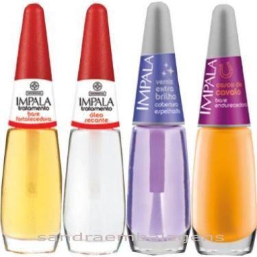 Imagem de Kit 4 Esmaltes Impala Fortalecedora Endurecedora Extrabrilho