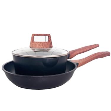 Imagem de Conjunto de panelas antiaderentes de granito de 3 peças - Frigideira de 24 cm, frigideira, panela de 18 cm com tampa - Sem PFOA