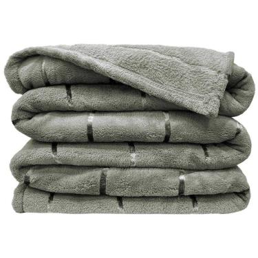 Imagem de Cobertor Manta Fluffy Casal Queen 2,40m X 2,20m Listras Super Macio - Cinza