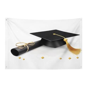Imagem de Bandeira com quatro furos bandeiras para todos os climas graduação parabéns bandeira decorativa impressa bandeiras de poliéster adequadas para uso interno e externo 89 x 159 centímetros
